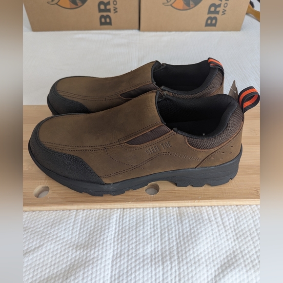 BRAHMA Work Boots Shoes Brown Leather Shale Steel Toe Slip-On Men's Size 8 Wide. - Picture 1 of 6